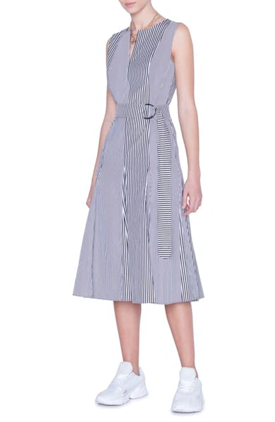 Akris Punto Women's Patchwork Stripe Sleeveless Poplin A-line Dress In Black Cream