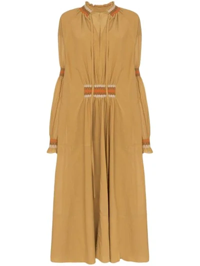 Loewe Cotton-blend Midi Dress In 8160 Mustard