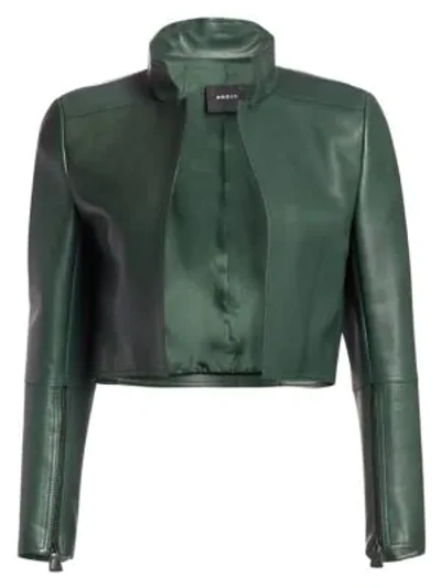 Akris Cropped Leather Jacket In Pine