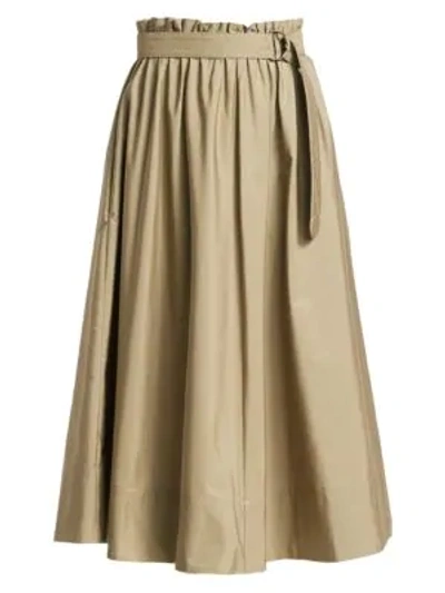 Akris Punto Belted Paperbag Midi Skirt In Khaki