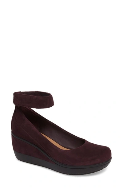 Clarks Wynnmere Fox Ankle Strap Pump In Aubergine Suede