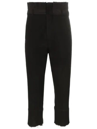 Ann Demeulemeester Pleated Waist Raw Hem Cropped Trousers In Black