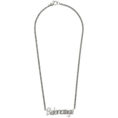 Balenciaga 'typo' Logo Pendant Necklace In Silver