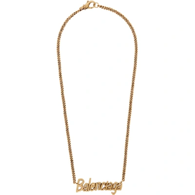 Balenciaga 'typo' Logo Pendant Necklace In Gold