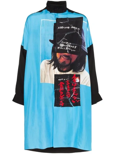 Yohji Yamamoto Portrait And Text Print Shirt In Blue ,black