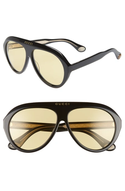 Gucci 61mm Aviator Sunglasses - Black/ Yellow | ModeSens
