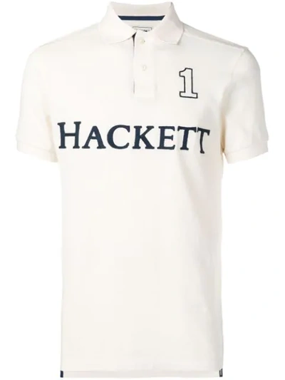 Hackett Logo Print Polo Shirt In Neutrals
