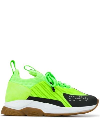 Versace Cross Chainer Mesh And Suede Trainers In Green
