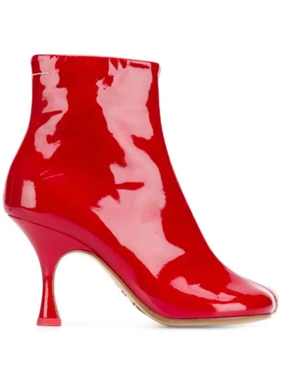 Mm6 Maison Margiela Patent Leather Booties In Red