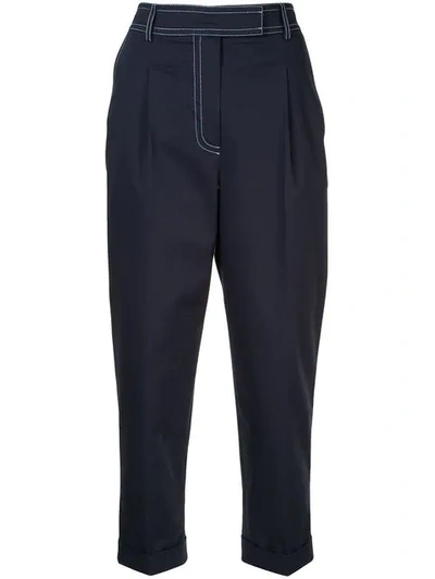 Jour/né Contrast Stitching Cropped Trousers In Blue