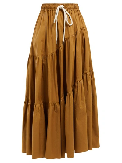 Lee Mathews Elsie Tiered Cotton-blend Skirt In Brown