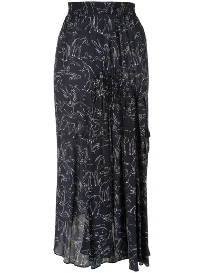 Lee Mathews Pony Print Asymmetric Silk Skirt - Blue