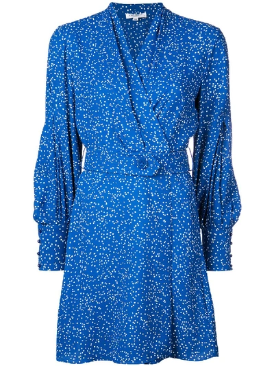 Equipment Fanetta Belted Long Sleeve Wrap Dress In Bleu Cotier/nature White