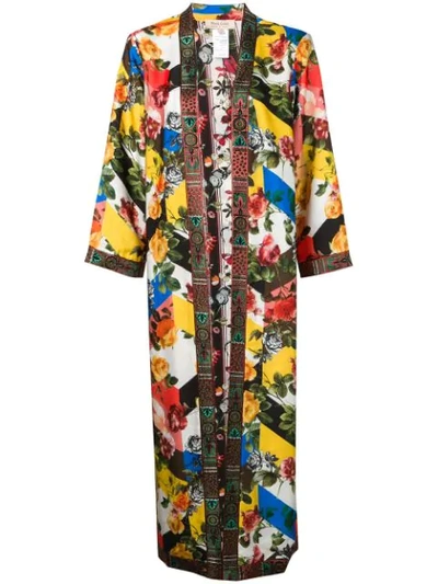 Black Coral Floral Print Kimono In Yellow