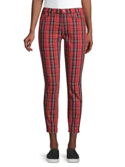 Current Elliott The Stiletto Plaid Cropped Jeans In Red