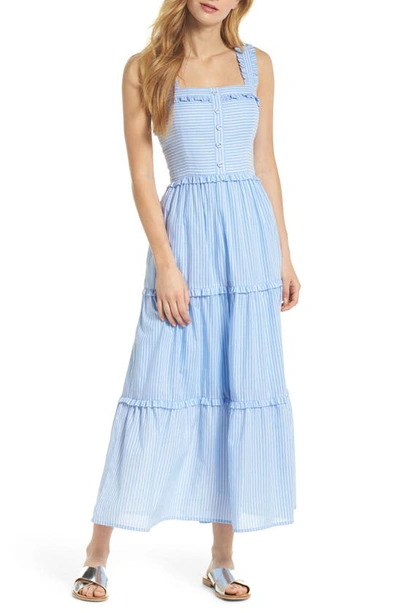 Gal Meets Glam Collection Courtney Rio Stripe Lawn Maxi Dress In Blue/ White
