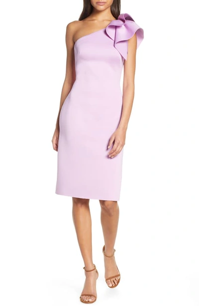 Eliza J One-shoulder Ruffle Sheath Cocktail Dress In Lavender