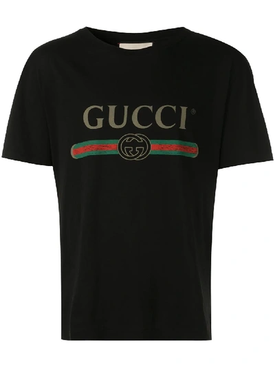 Gucci Gg Logo Print T-shirt - Black In Black
