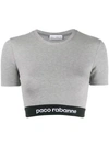 Rabanne Paco  Cropped Logo Print T-shirt - Grey