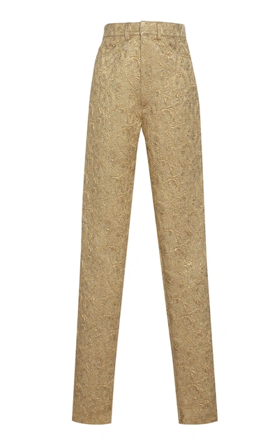 Maison Margiela Skinny Jacquard Cotton-blend Trousers In Gold