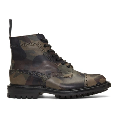 Junya Watanabe Khaki Trickers Edition Camo Print Boots In Green