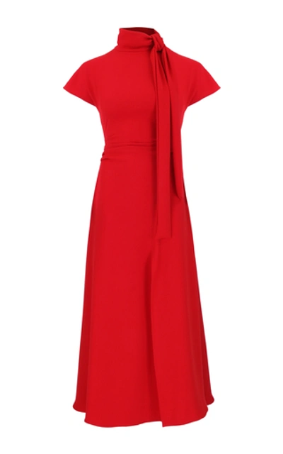Amal Al Mulla Ruby Red Crepe Flared Midi Dress