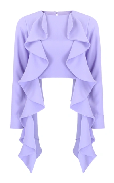 Amal Al Mulla Lavender Crepe Draped Crop Top With Prehnite Stone Detai In Purple