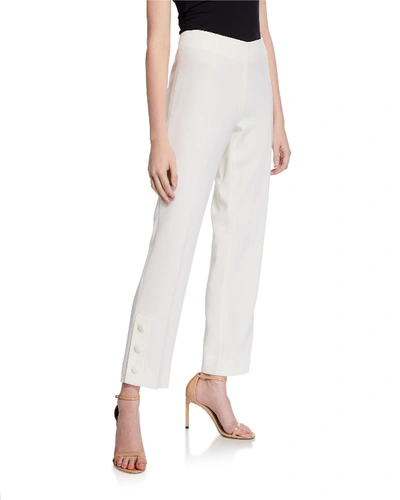 Lela Rose Button-placket Straight-leg Pants In White