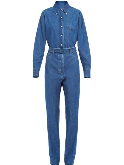 Prada Belted Utility Jumpsuit In F0yhj Light Denim