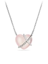 David Yurman Le Petit Coeur Sculpted Heart Chain Necklace With Crystal & Diamonds In Milky Rose Quartz