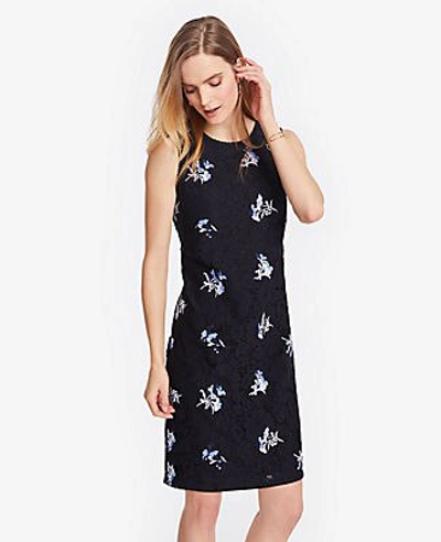 Ann Taylor Petite Floral Embroidered Lace Sheath Dress In Black