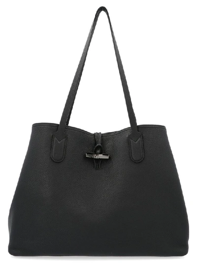 Longchamp Large Roseau Tote Bag In Black