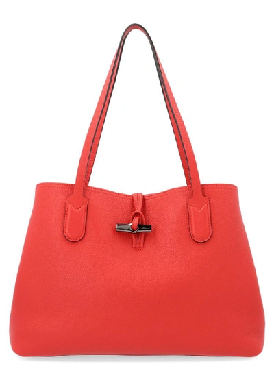 Longchamp Medium Roseau Tote Bag In Red