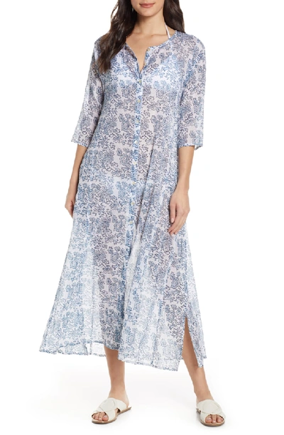 Roller Rabbit Flora Anu Long Cotton Caftan In Cloud