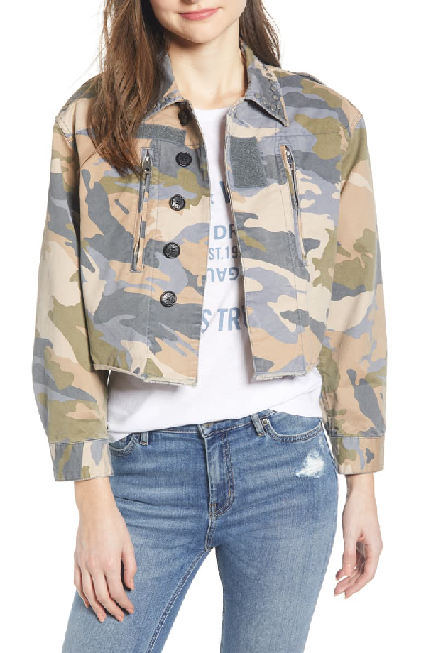 Zadig & Voltaire Cropped Camo-print Studded Military Jacket In Nuage ...