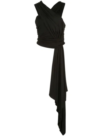 Josie Natori X-top Sleeveless Stretch-viscose Jumpsuit W/ Long Side Drape In Black