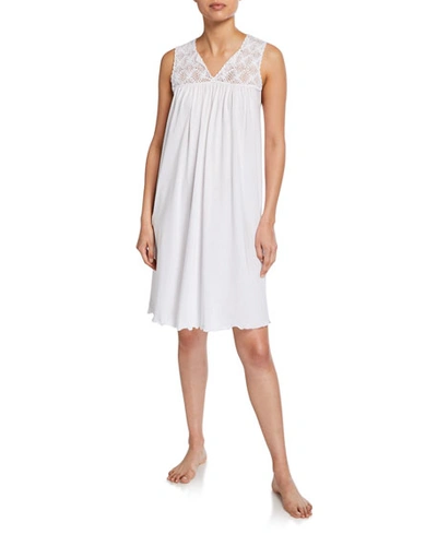 P Jamas Pilar V-neck Sleeveless Nightgown In White