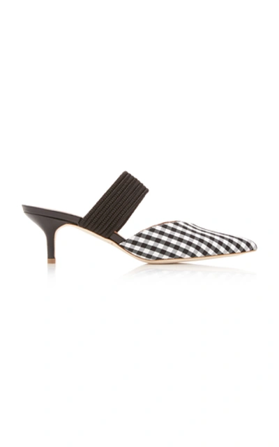 Malone Souliers Maisie Luwolt Gingham Textile And Braided Flats In Blk/white