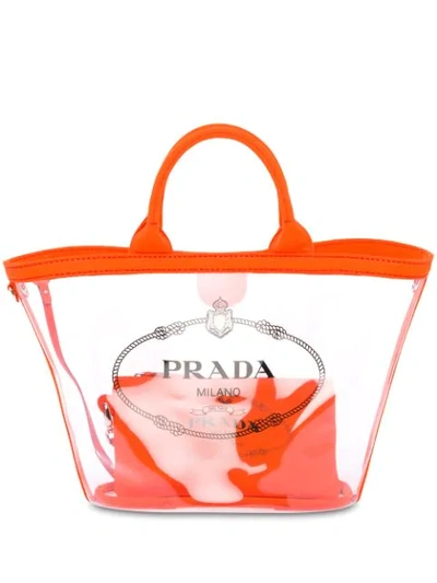 Prada Sheer Logo Tote Bag In Orange