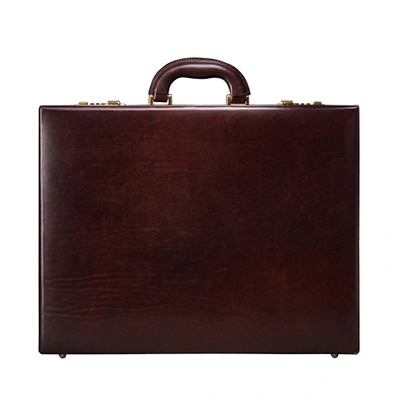 Maxwell Scott Bags Mens Traditional Brown Italian Leather Expandable Attache Case