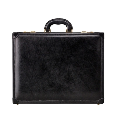 Maxwell Scott Bags Mens Premium Black Italian Leather Large Attache Case In Night Black