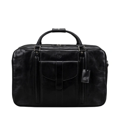 Maxwell Scott Bags Full Grain Black Italian Leather Suitcase For Men In Night Black