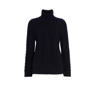 Burberry Cable Knit Cashmere Turtleneck Sweater In Navy