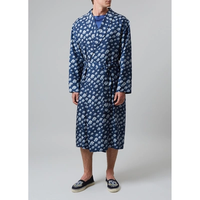 Meng Men S Navy Printed Silk Twill Dressing Gown