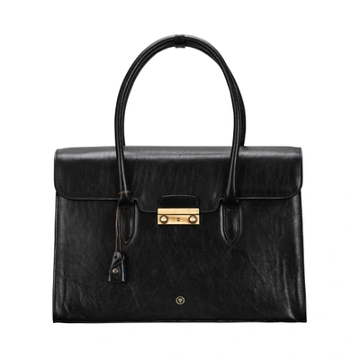 Maxwell Scott Bags Women S Elegant Black Leather Handbag For Macbook In Night Black
