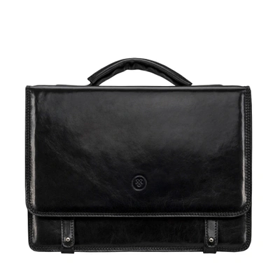 Maxwell Scott Bags Fine Quality Black Italian Leather Mens Satchel Briefcase Bag In Night Black