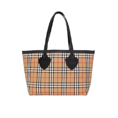 Burberry The Medium Giant Reversible Tote In Vintage Check In At Yellow/bright Red