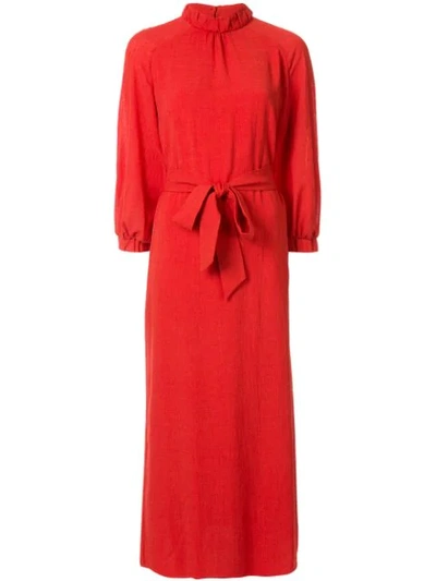 Cefinn Tie-waist Gathered Voile Midi Dress In Red