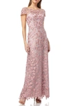 Js Collections Embroidered Illusion Yoke Gown In Pink Multi