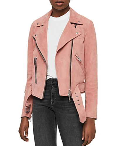 Allsaints Gidley Suede Biker Jacket In Clay Pink